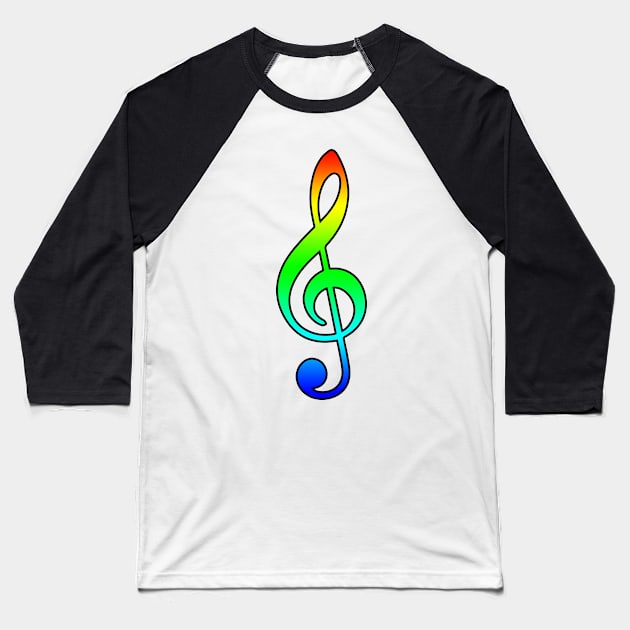 Rainbow Treble Clef Baseball T-Shirt by Kelly Louise Art